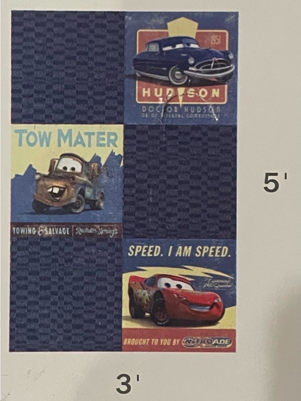 NEW Disney Pixar Cars Kids Tiles Area Rug Carpet 3 ft x 5 ft